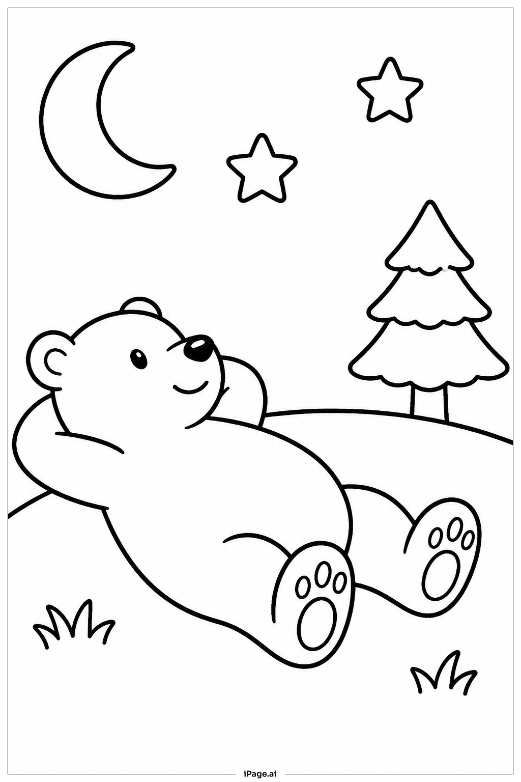 Bear Watching Stars Coloring Page