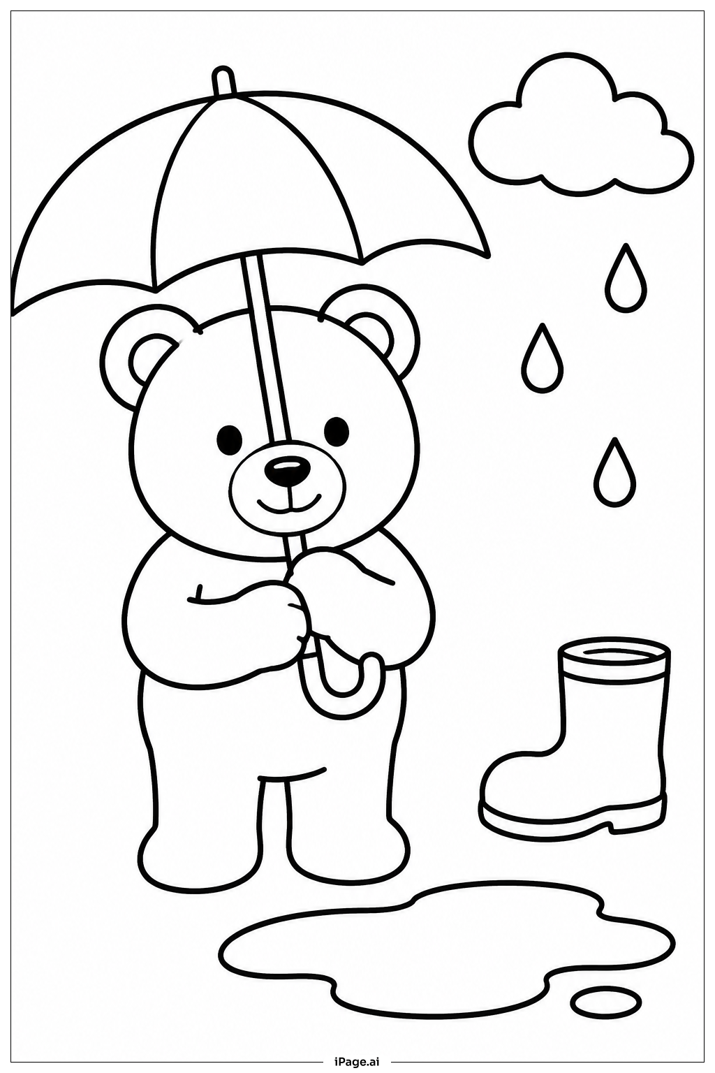 Bear With Umbrella Coloring Page