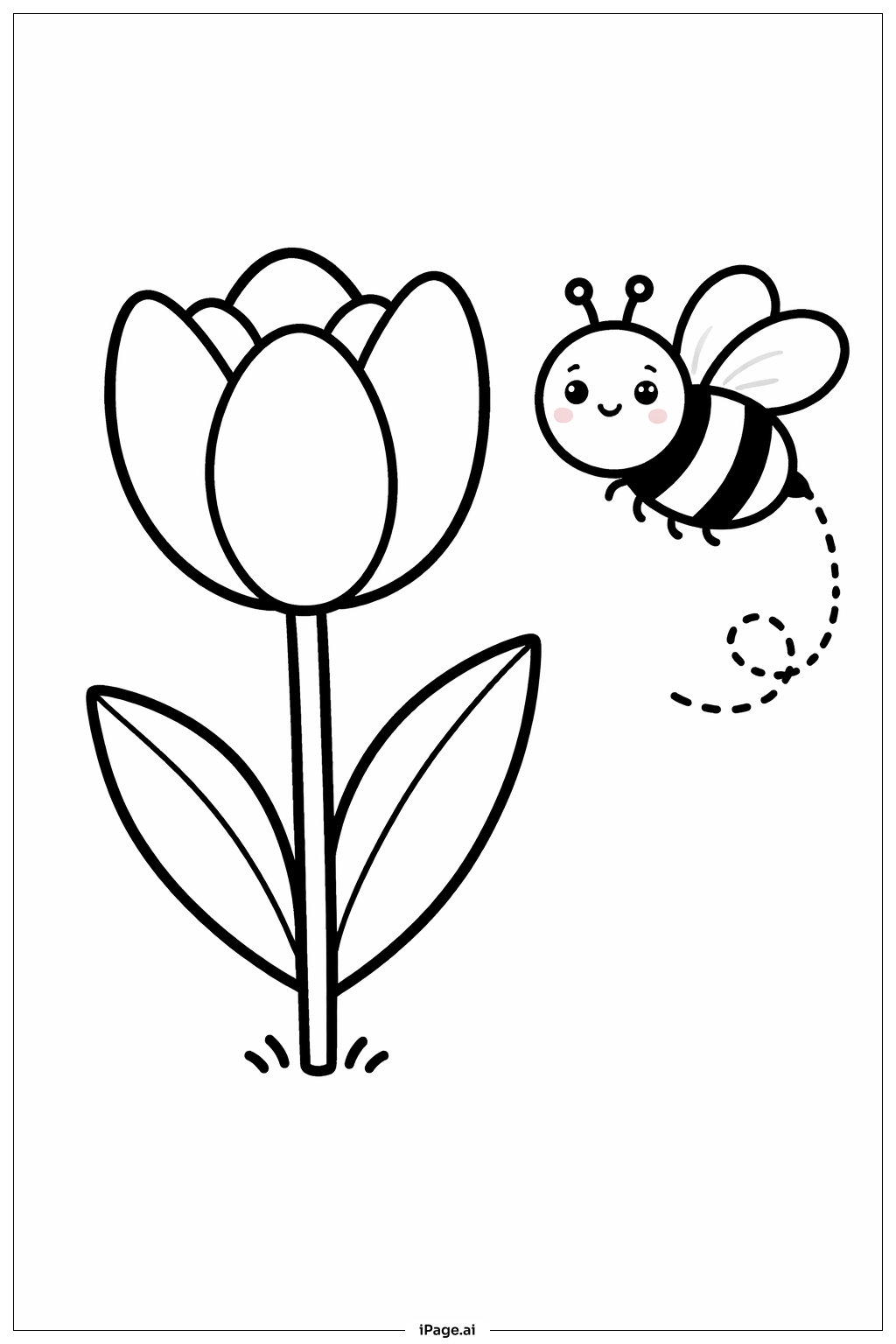  Página para colorear de Abeja y Gran Tulipán 