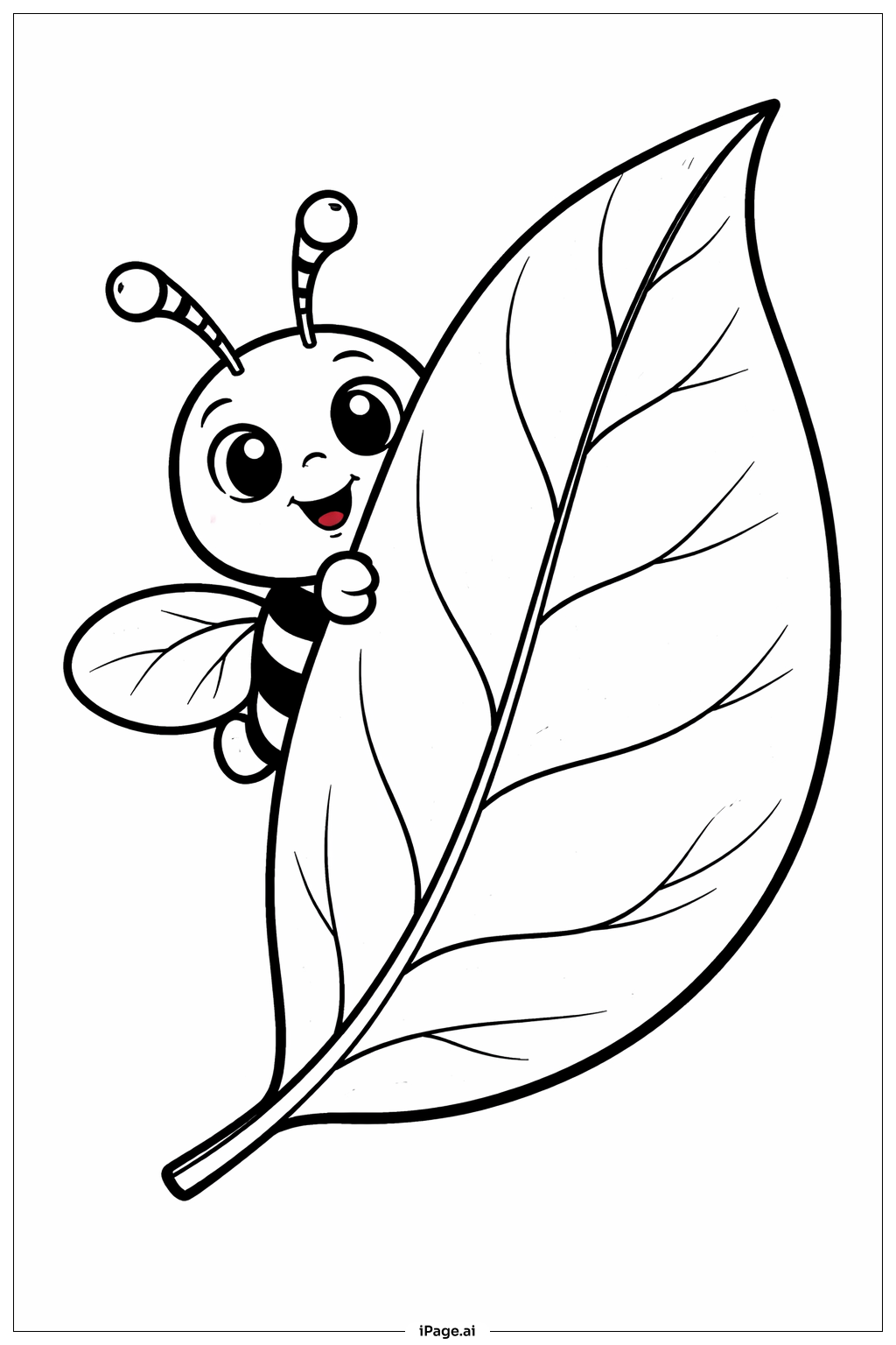  葉の裏のハチの塗り絵ページ 