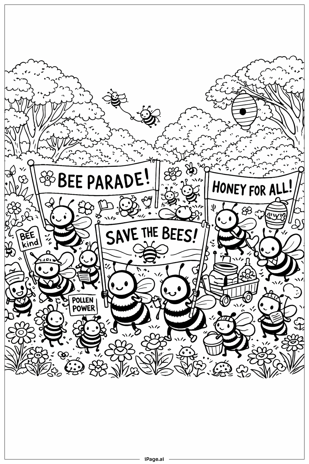  Trang tô màu Diễu Hành Vườn Ong 