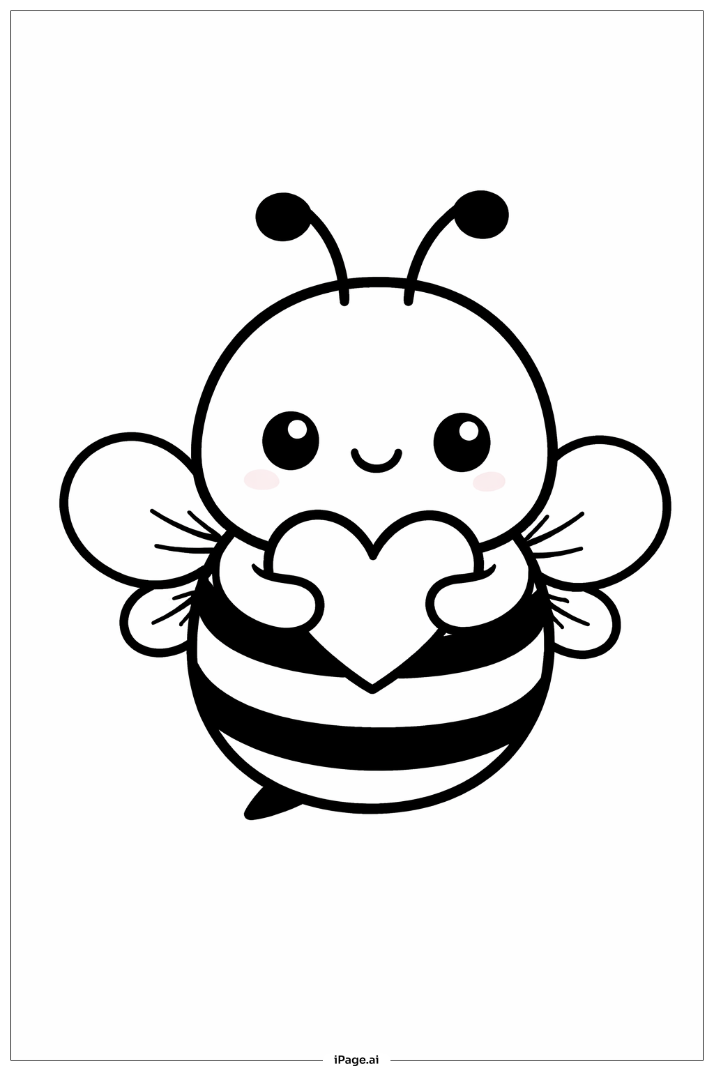 ハートを持つミツバチの塗り絵ページ 