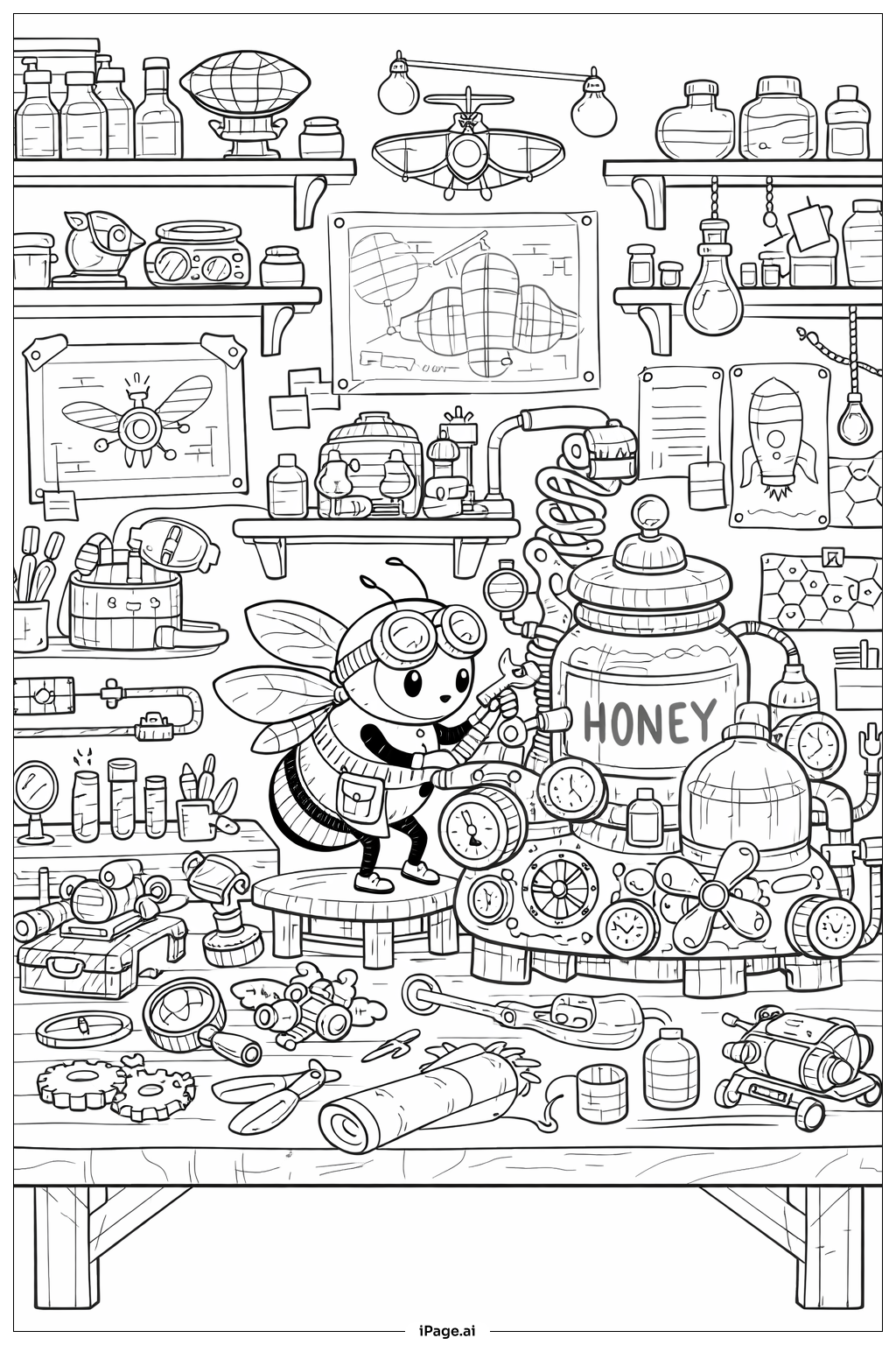  Bee Inventor Workshop Coloring Page 