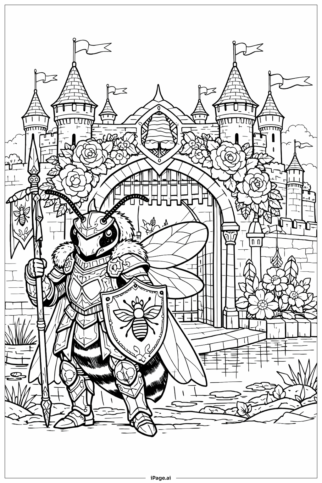  Bee Knight At Castle Gate Coloring Page 