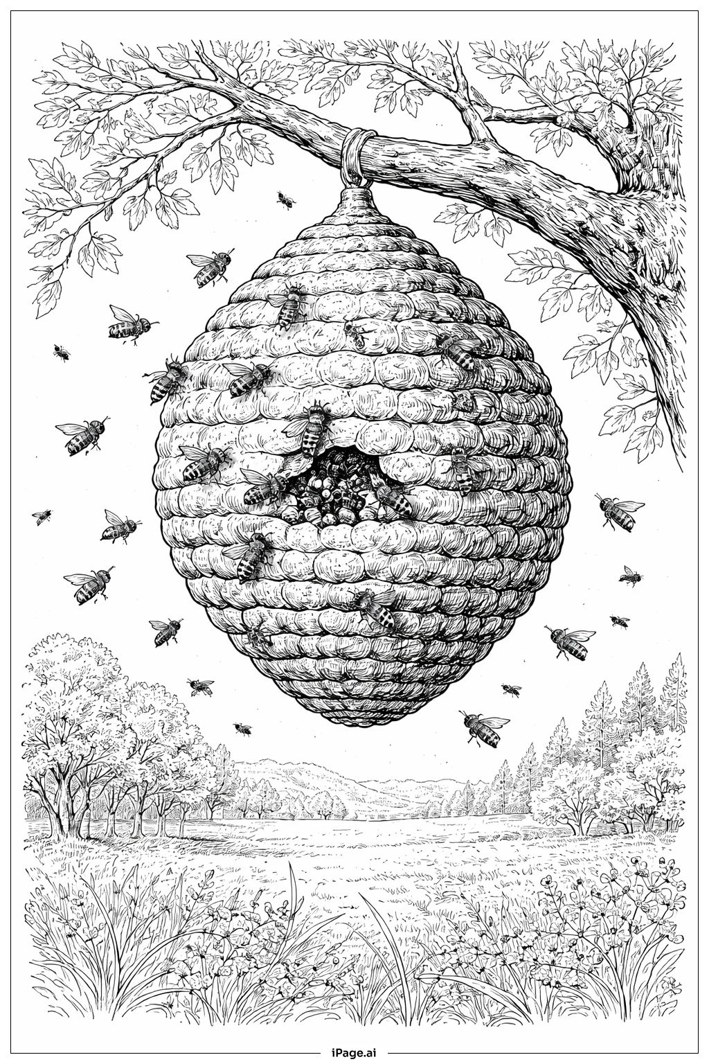  Trang tô màu Tổ Ong Trên Cành Cây 
