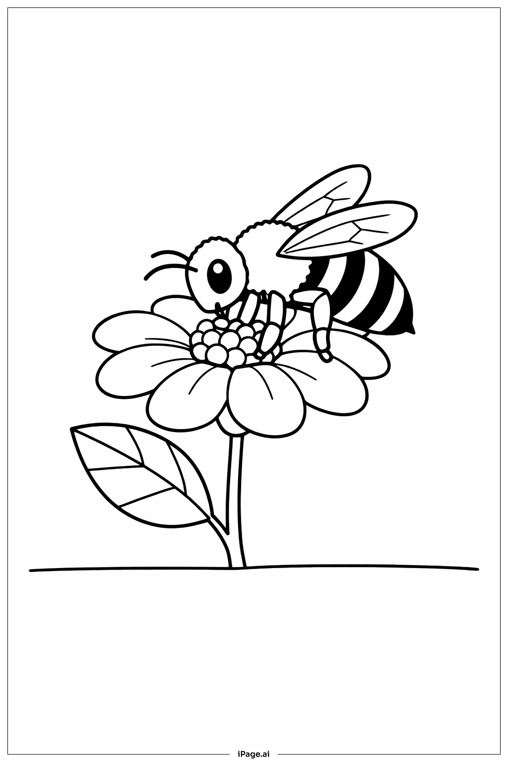 Bee on Flower Bloom Coloring Page