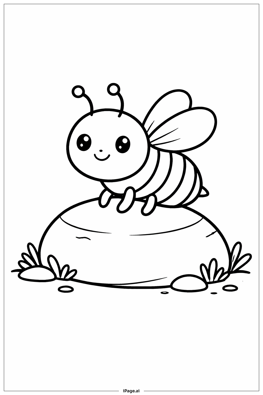  岩の上のミツバチの塗り絵ページ 