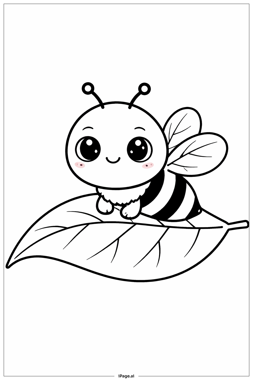  一枚の葉の上のミツバチの塗り絵ページ 