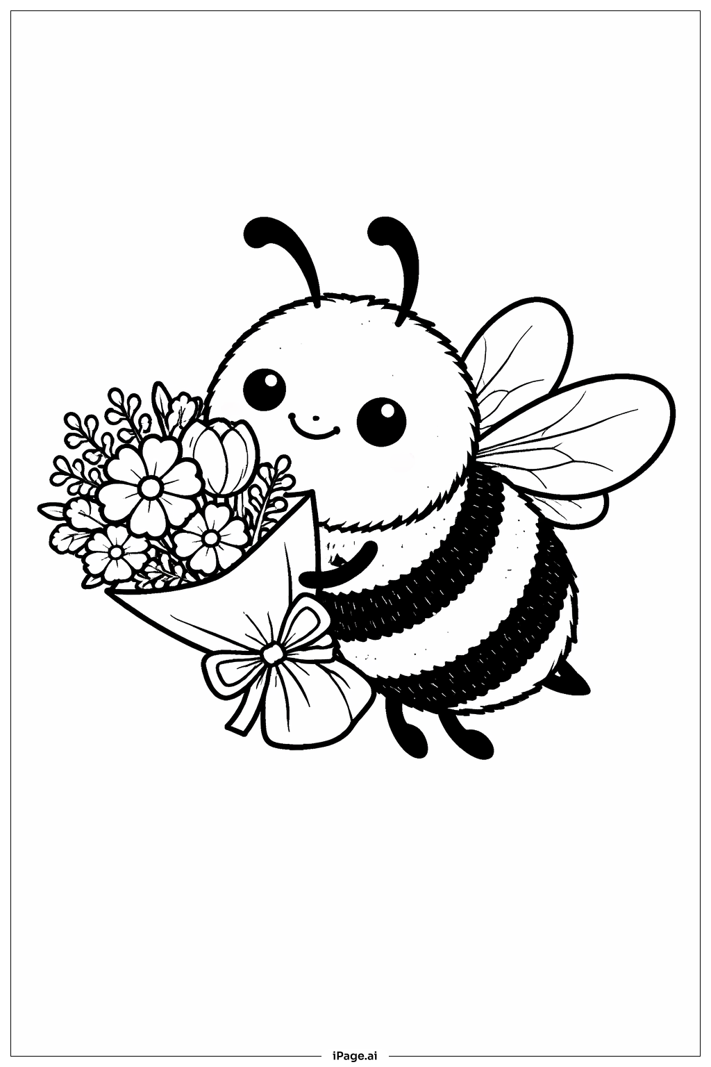  Página para colorir de Abelha com Buquê 