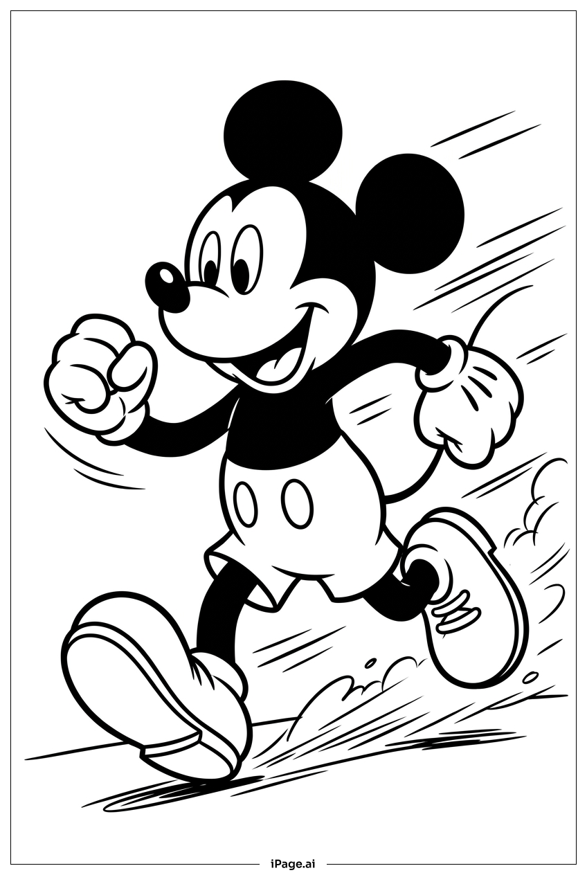 Micky Maus rennt schnell mit Entschlossenheit Ausmalseite