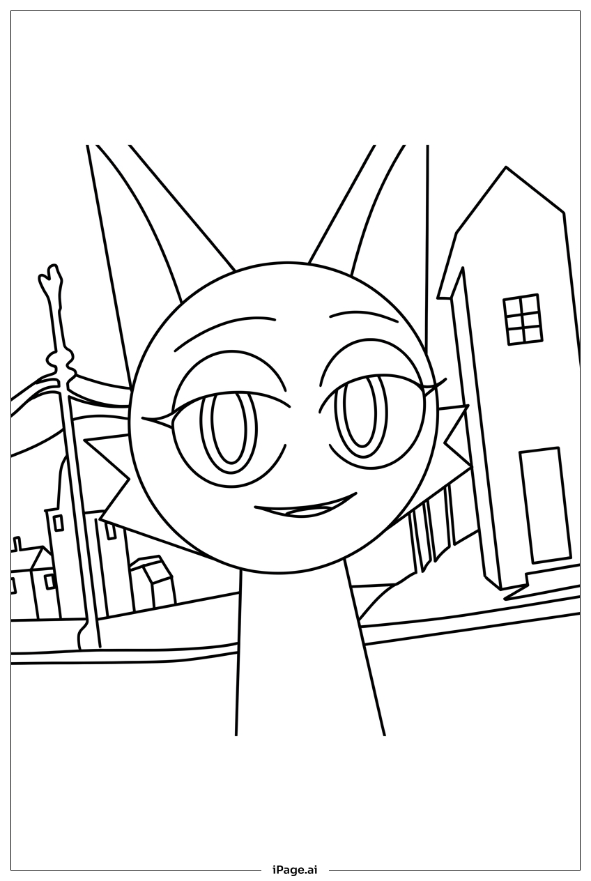  Page de coloriage Sprunki éclaireur aux oreilles de renard explorant la ville 