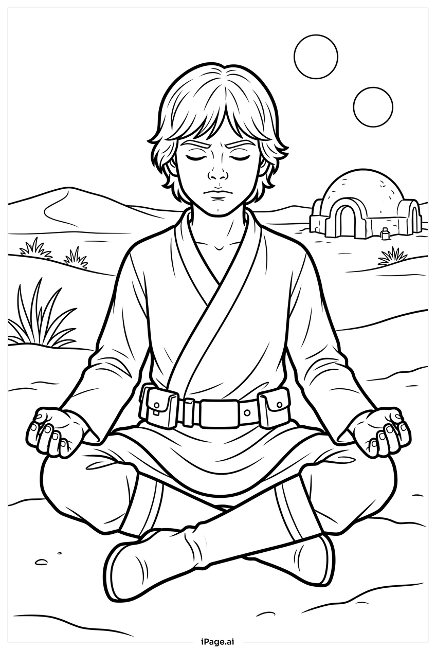  Star Wars young Jedi meditates at dusk Coloring Page 
