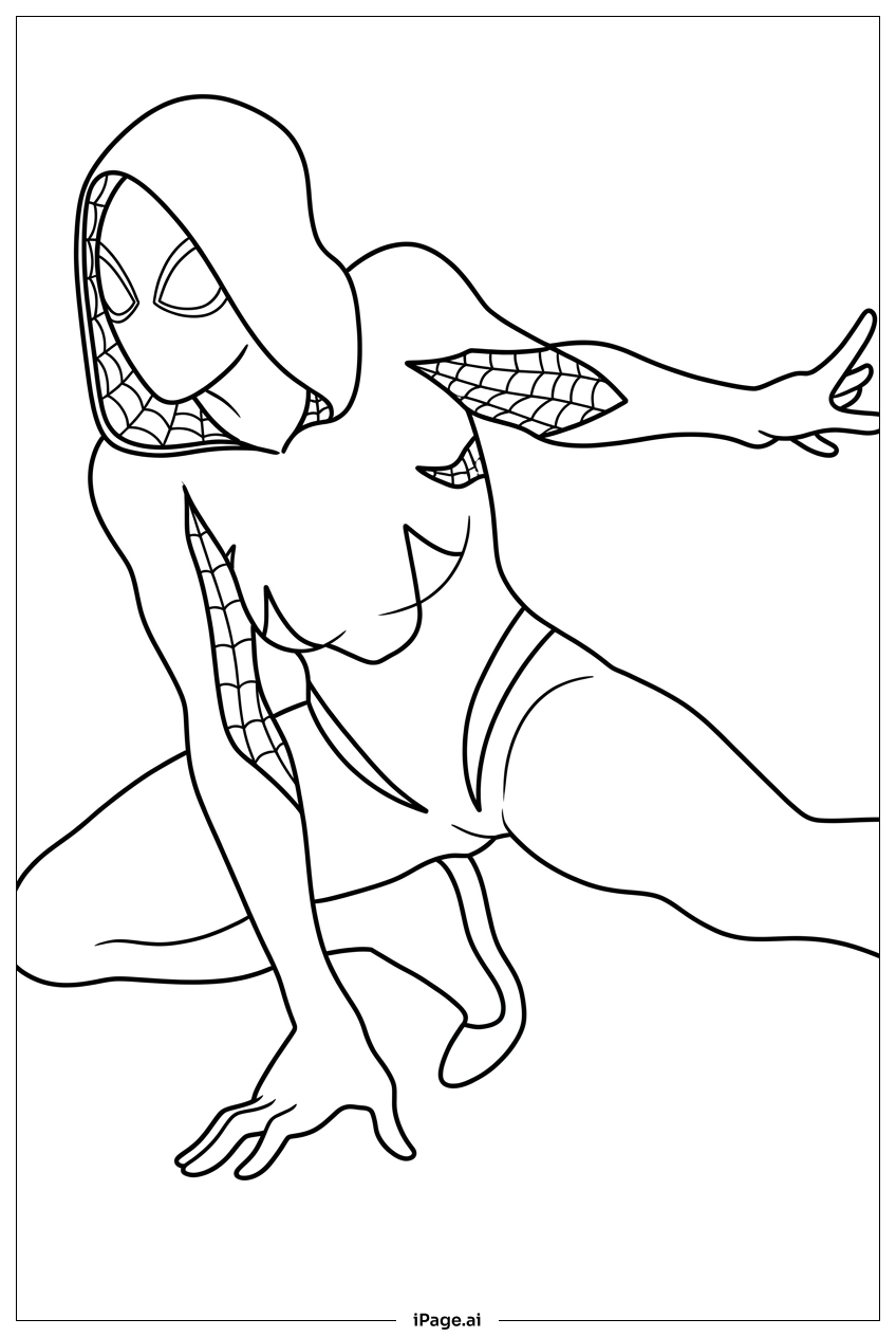 Spider Gwen crouches ready to spring Coloring Page
