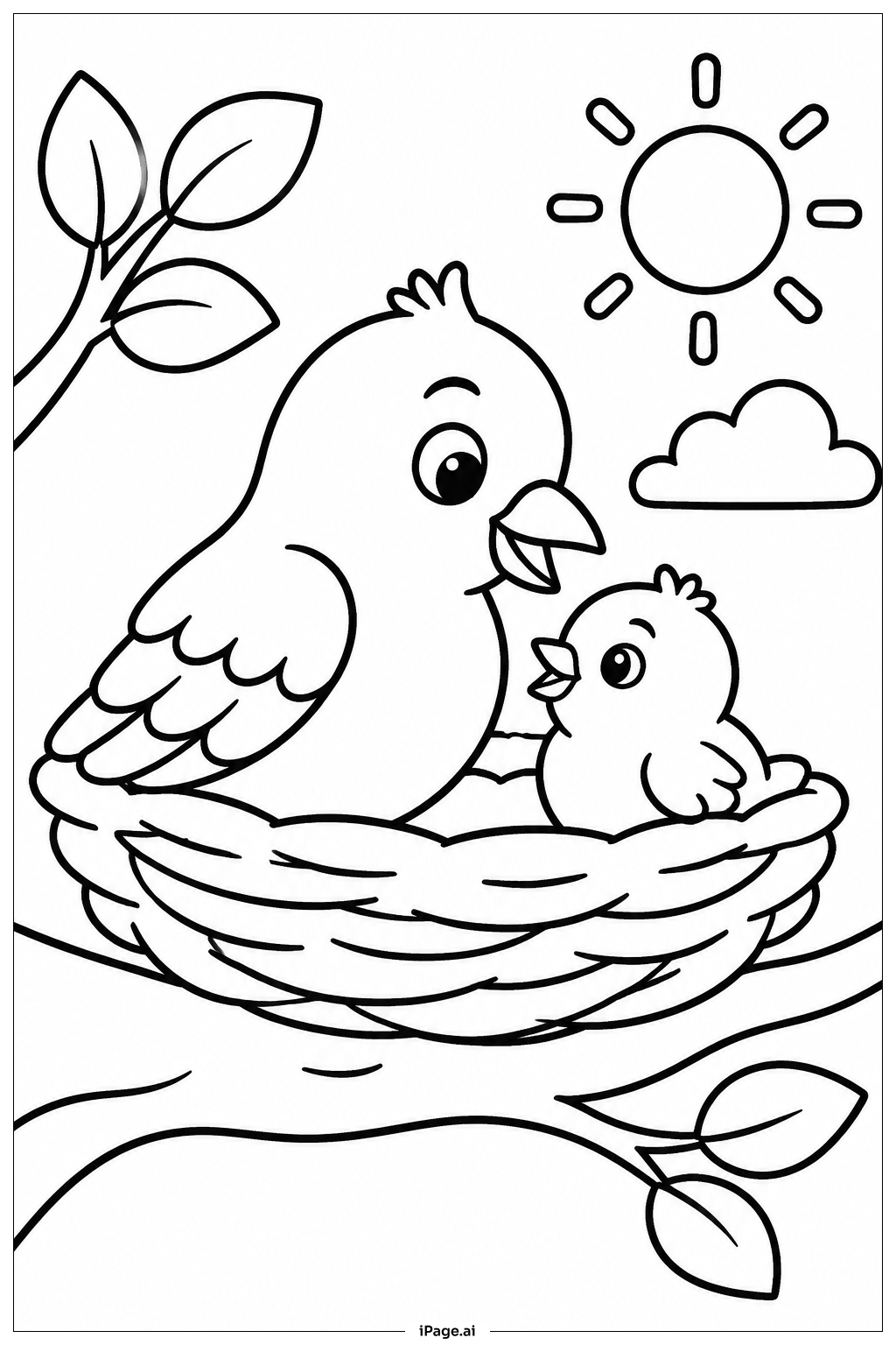 鳥とひよこの塗り絵ページ