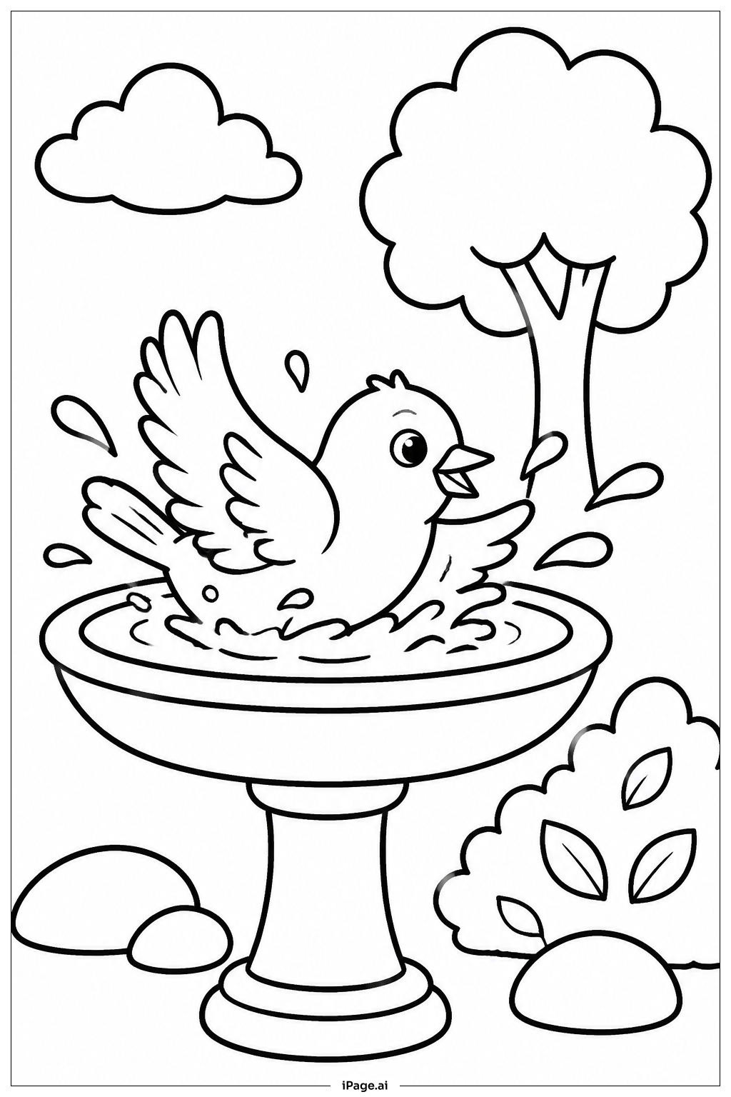  Page de coloriage Oiseau au bain d'oiseaux 
