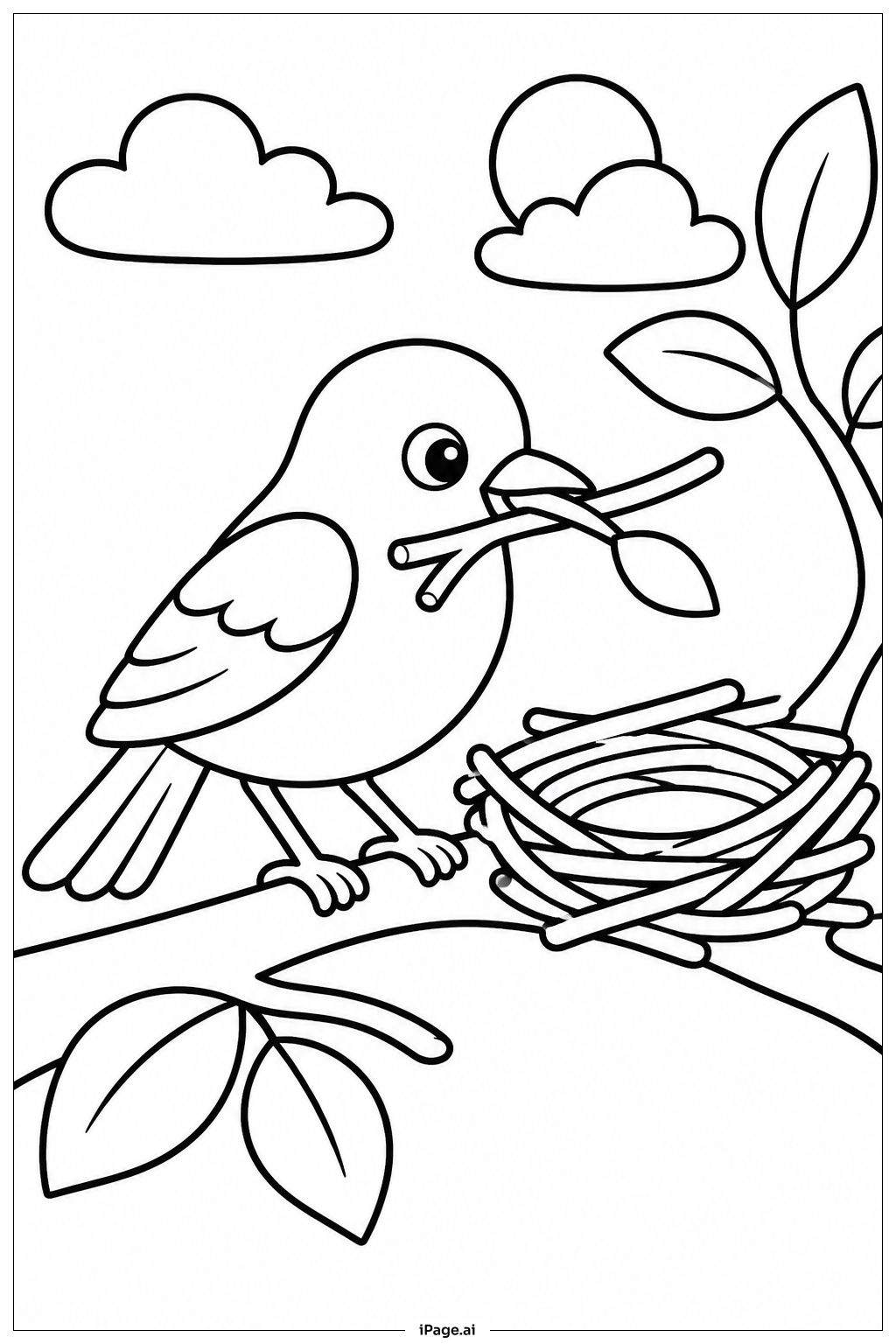 鳥の巣作りの塗り絵ページ