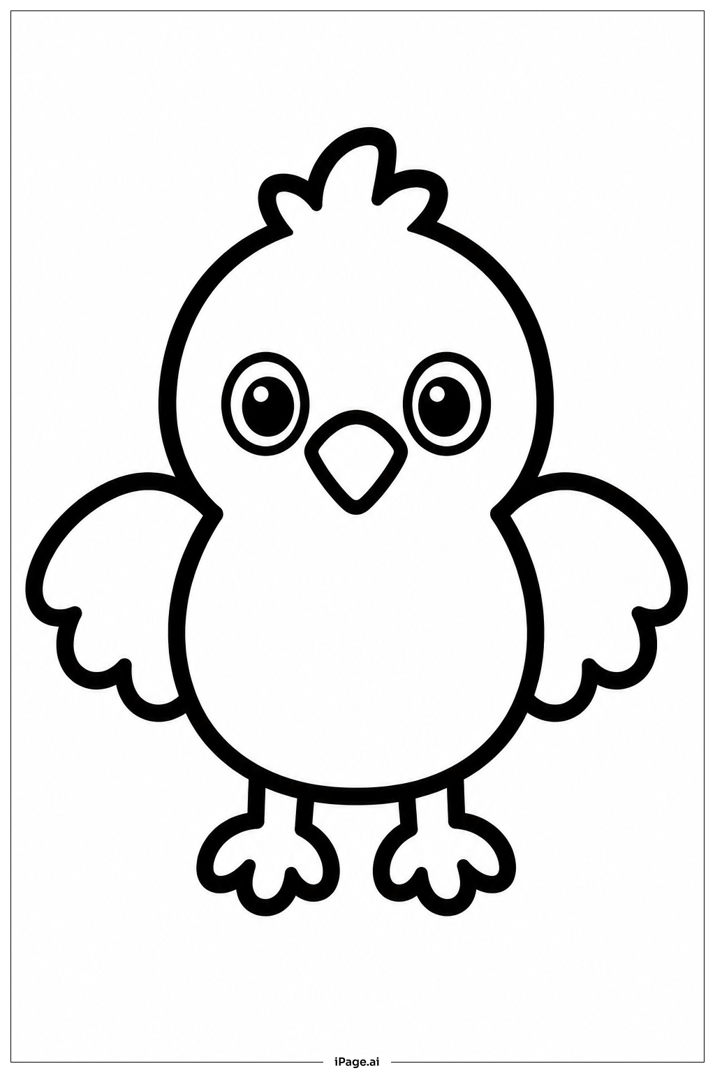 正面を向いた鳥の塗り絵ページ