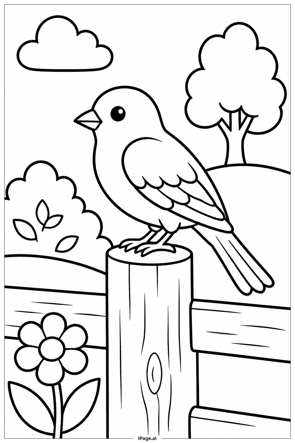フェンスの上の鳥の塗り絵ページ