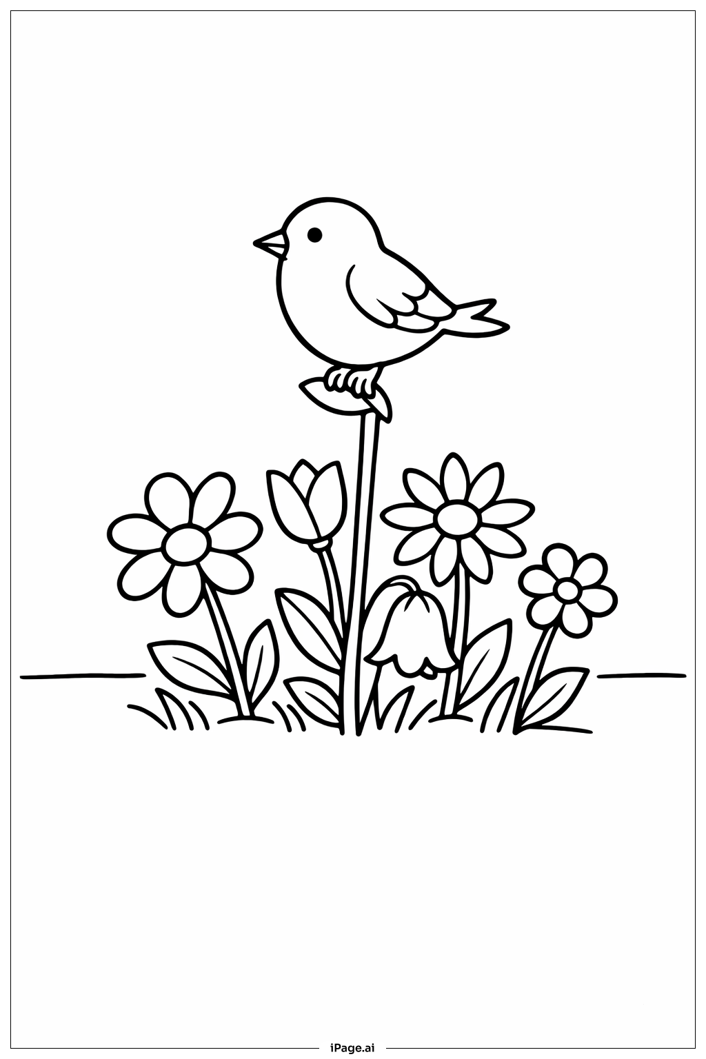 Bird Perch Flowers Coloring Page
