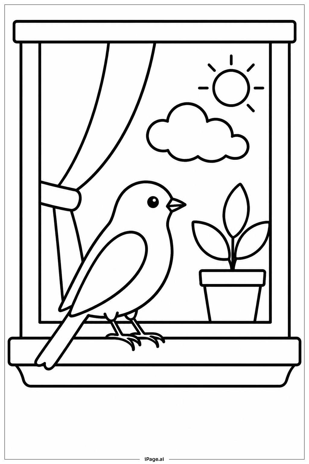  Page de coloriage Oiseau à la fenêtre 