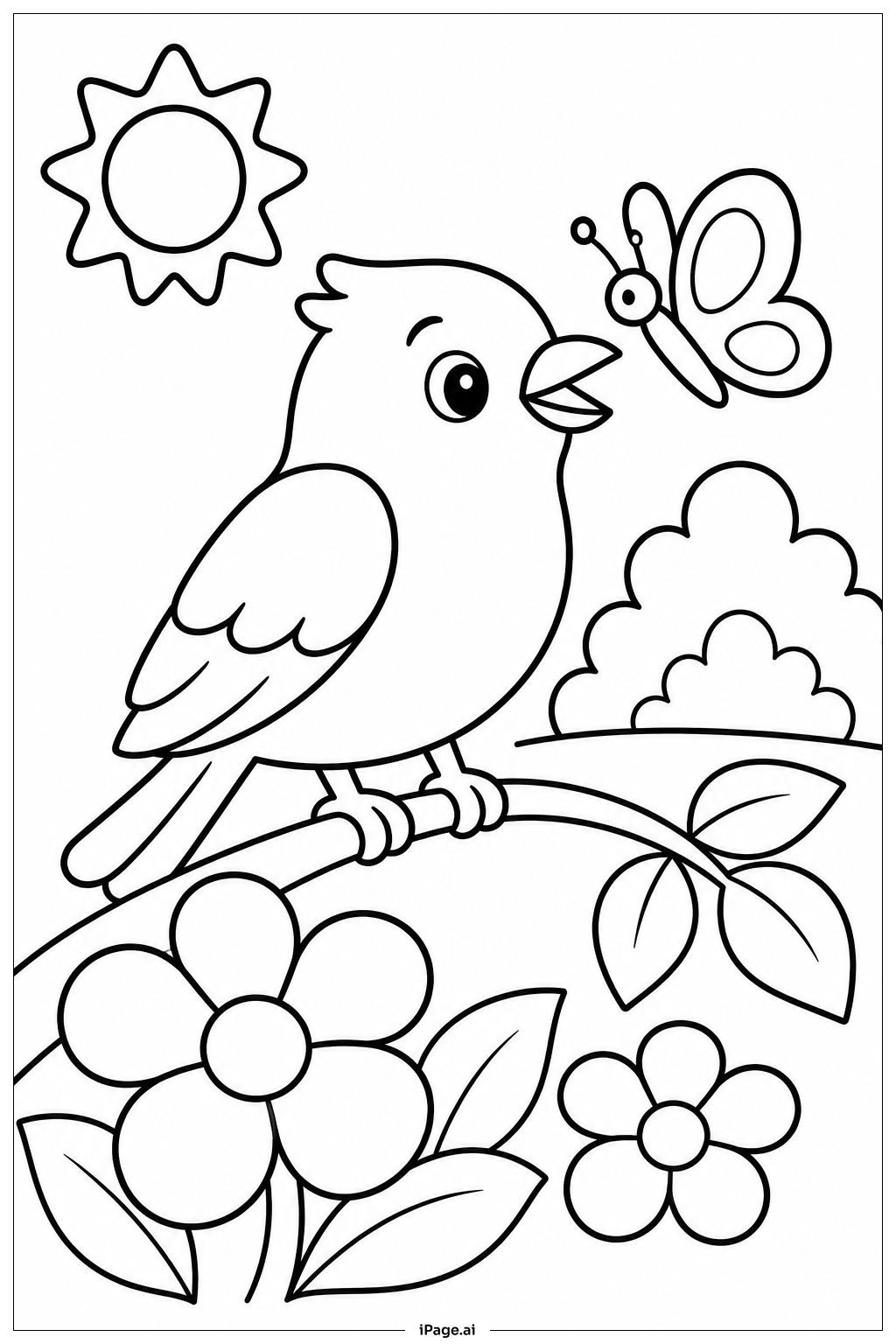 鳥と蝶の塗り絵ページ