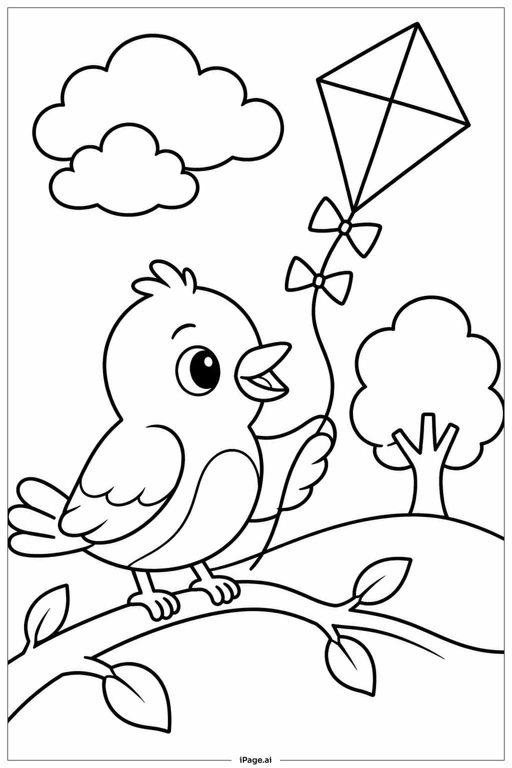 Bird With Kite Coloring Page