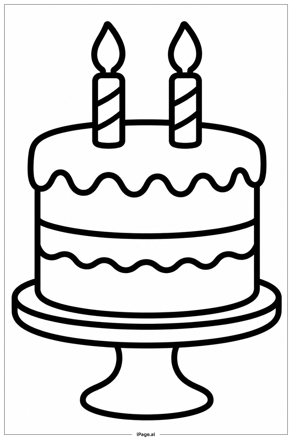 ケーキスタンドの誕生日ケーキの塗り絵ページ