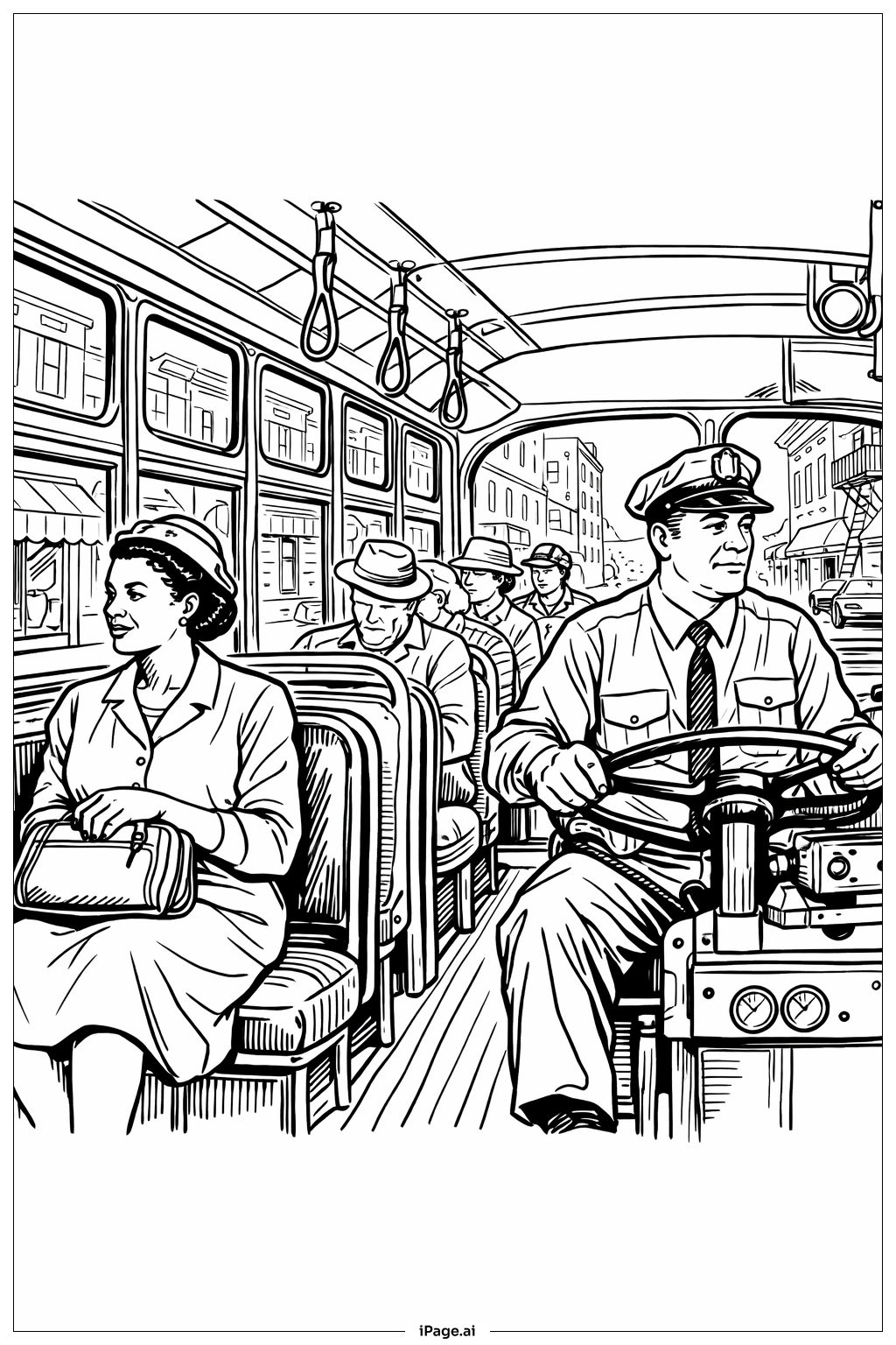  Black History Month Bus Scene Historical Coloring Page 