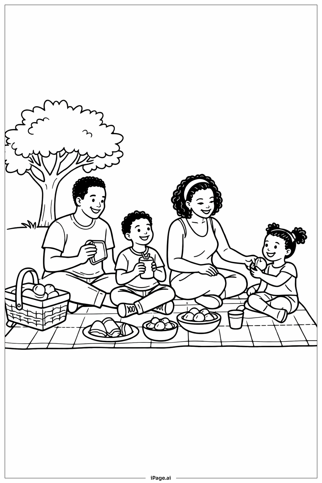  Black History Month Family Picnic Scene Coloring Page 