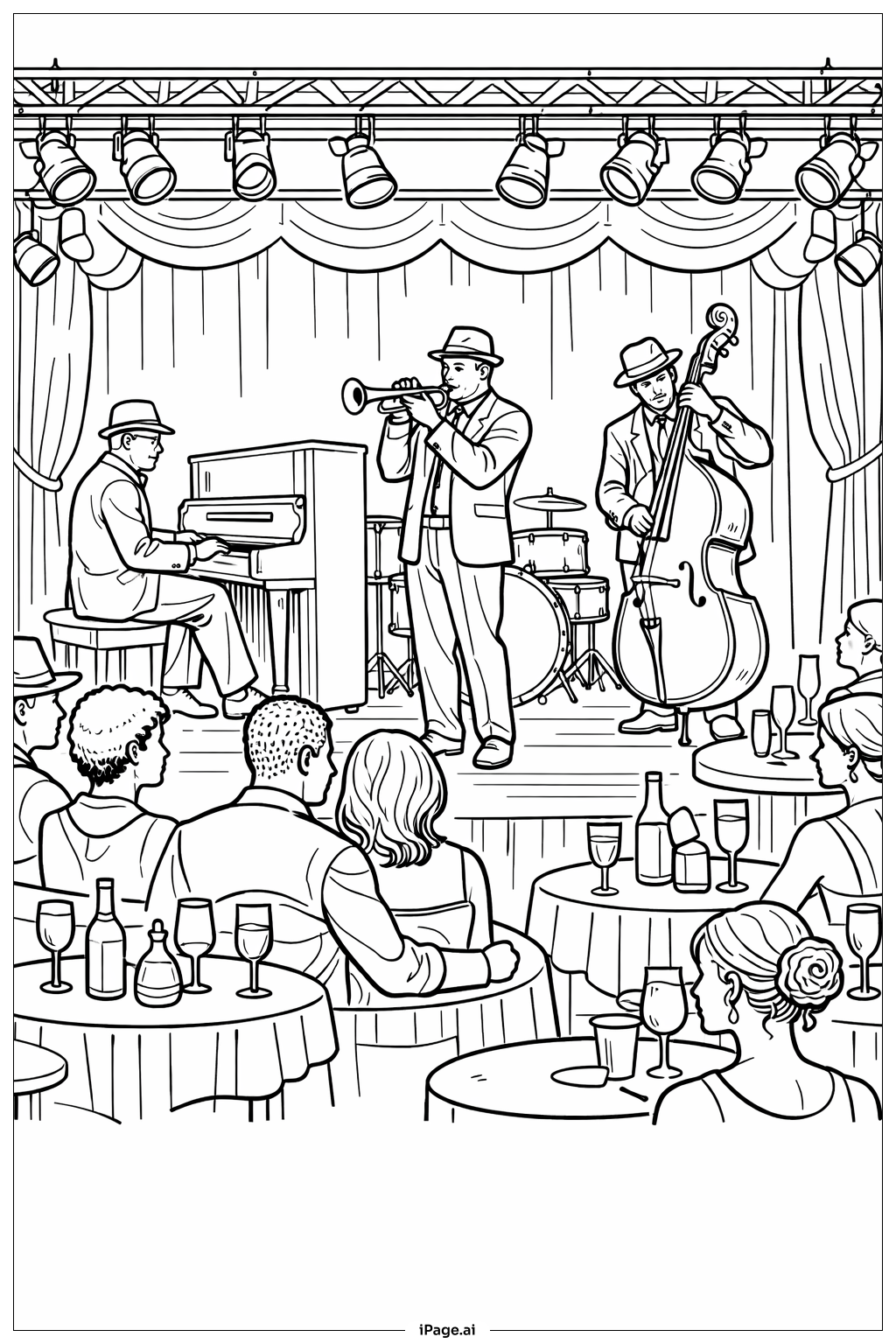  Black History Month Jazz Club Performance Coloring Page 