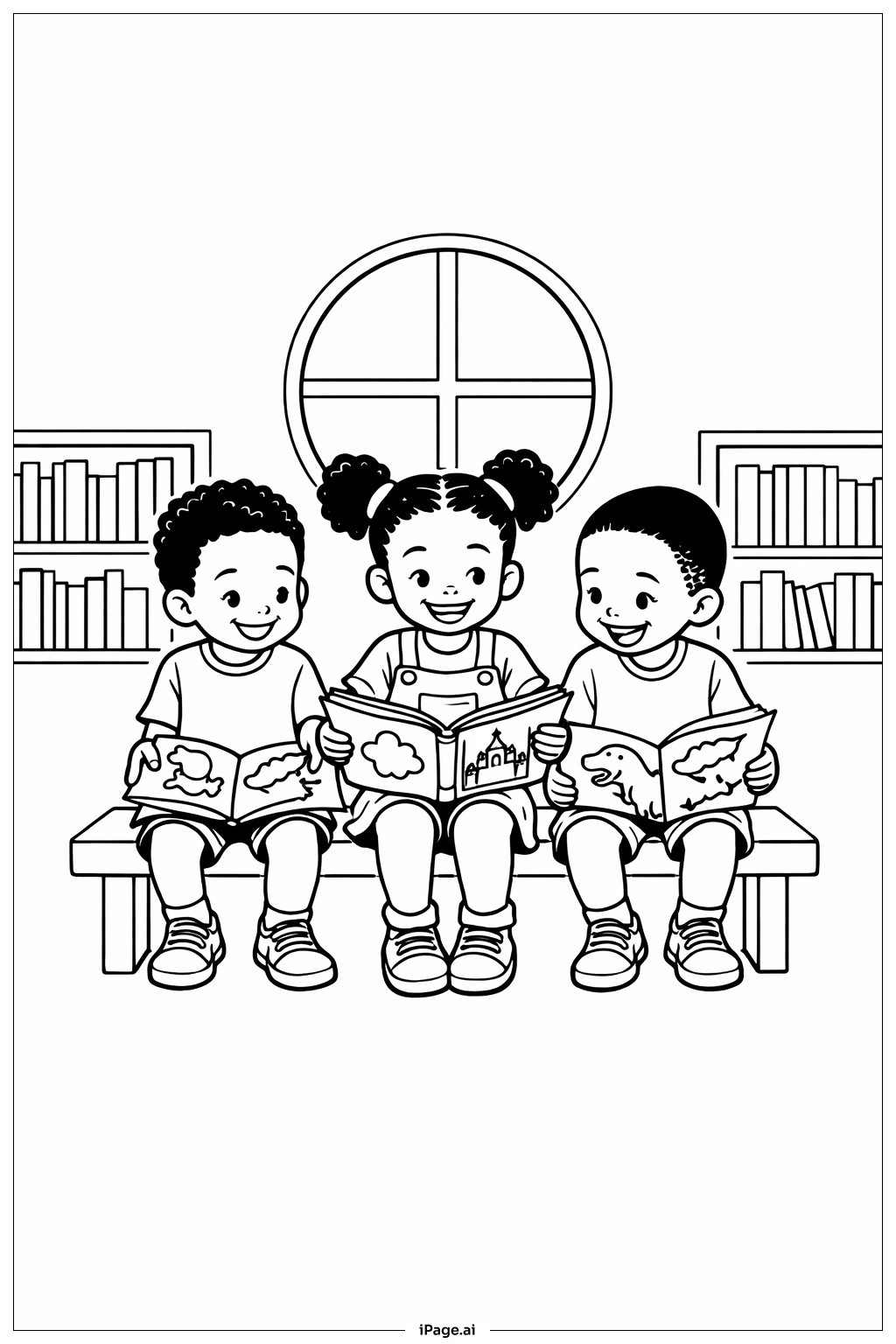  Black History Month Kids Reading Books Coloring Page 