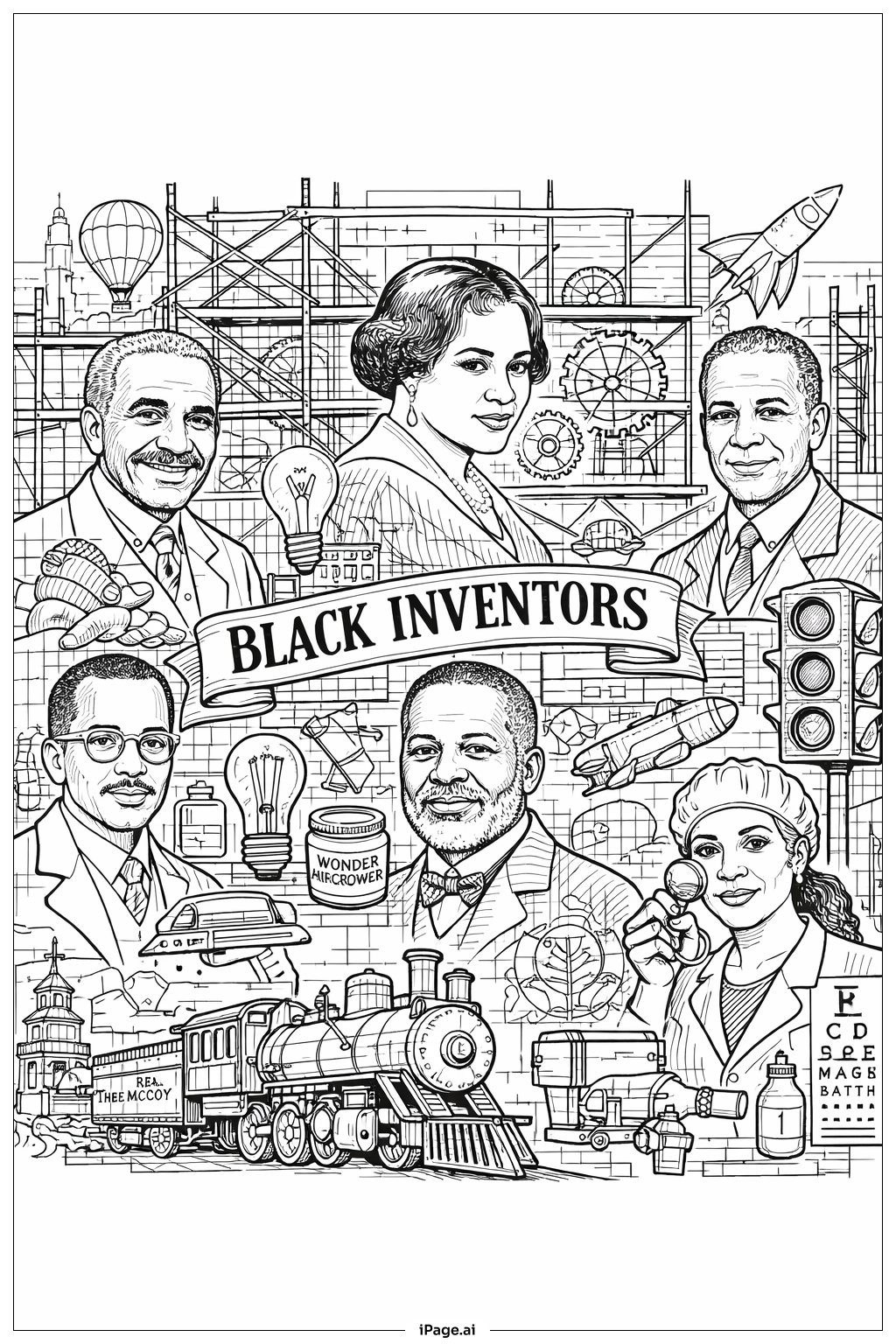  Black History Month Mural Of Inventors Coloring Page 