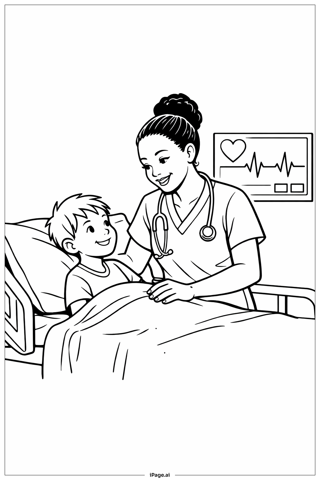  Black History Month Nurse Helping Child Coloring Page 