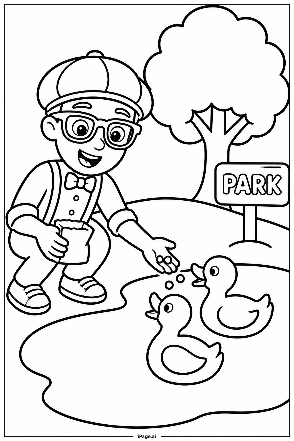  Blippi 餵鴨子著色頁 