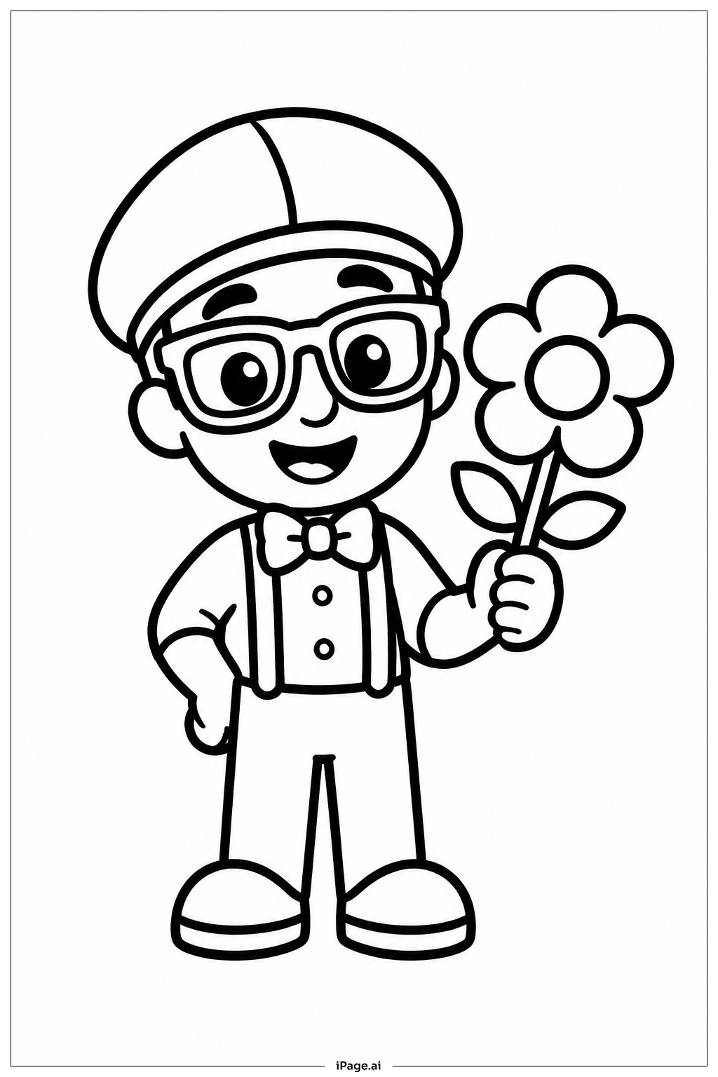 Blippi sosteniendo una flor