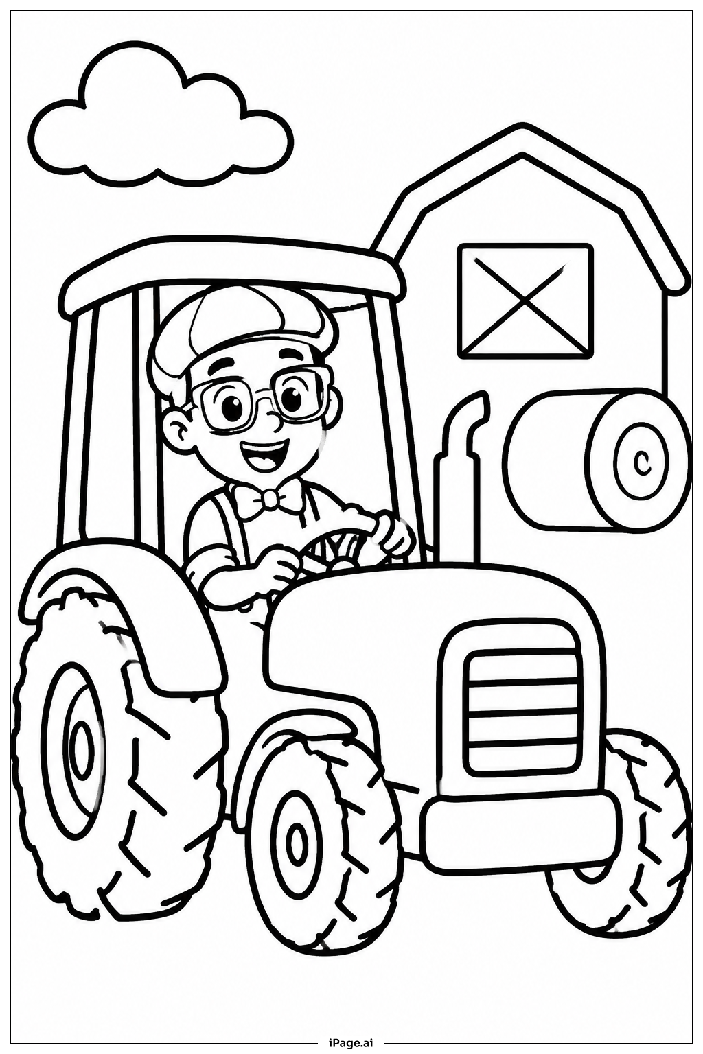  Página para colorear de Blippi en tractor 