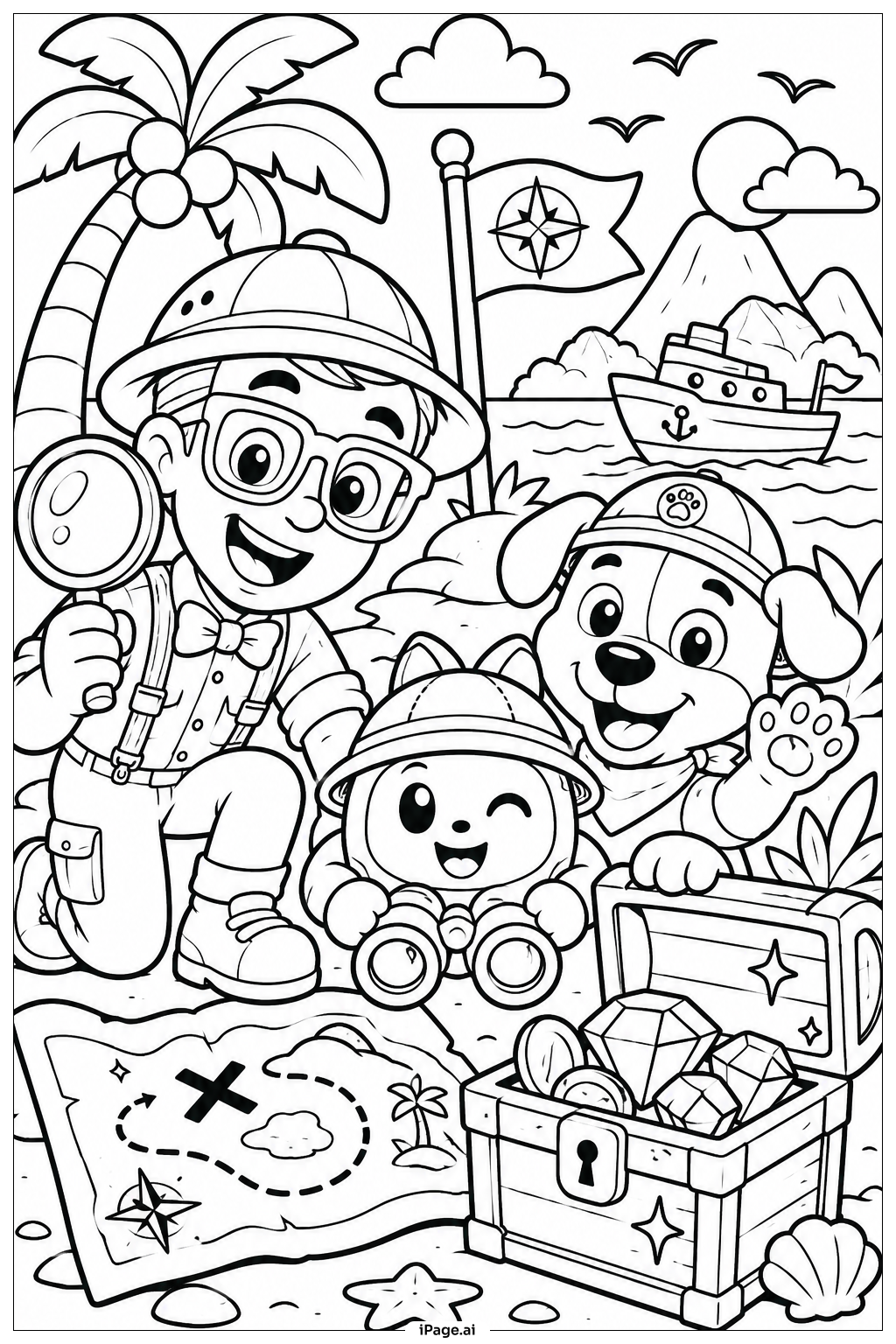  Blippi オン トレジャーハントの塗り絵ページ 