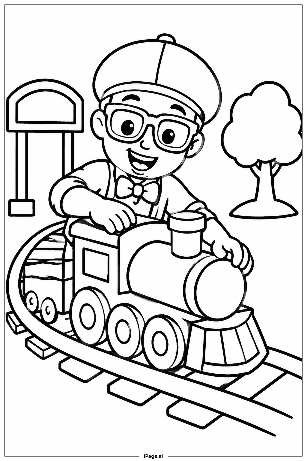 Blippi With Train Coloring Page 