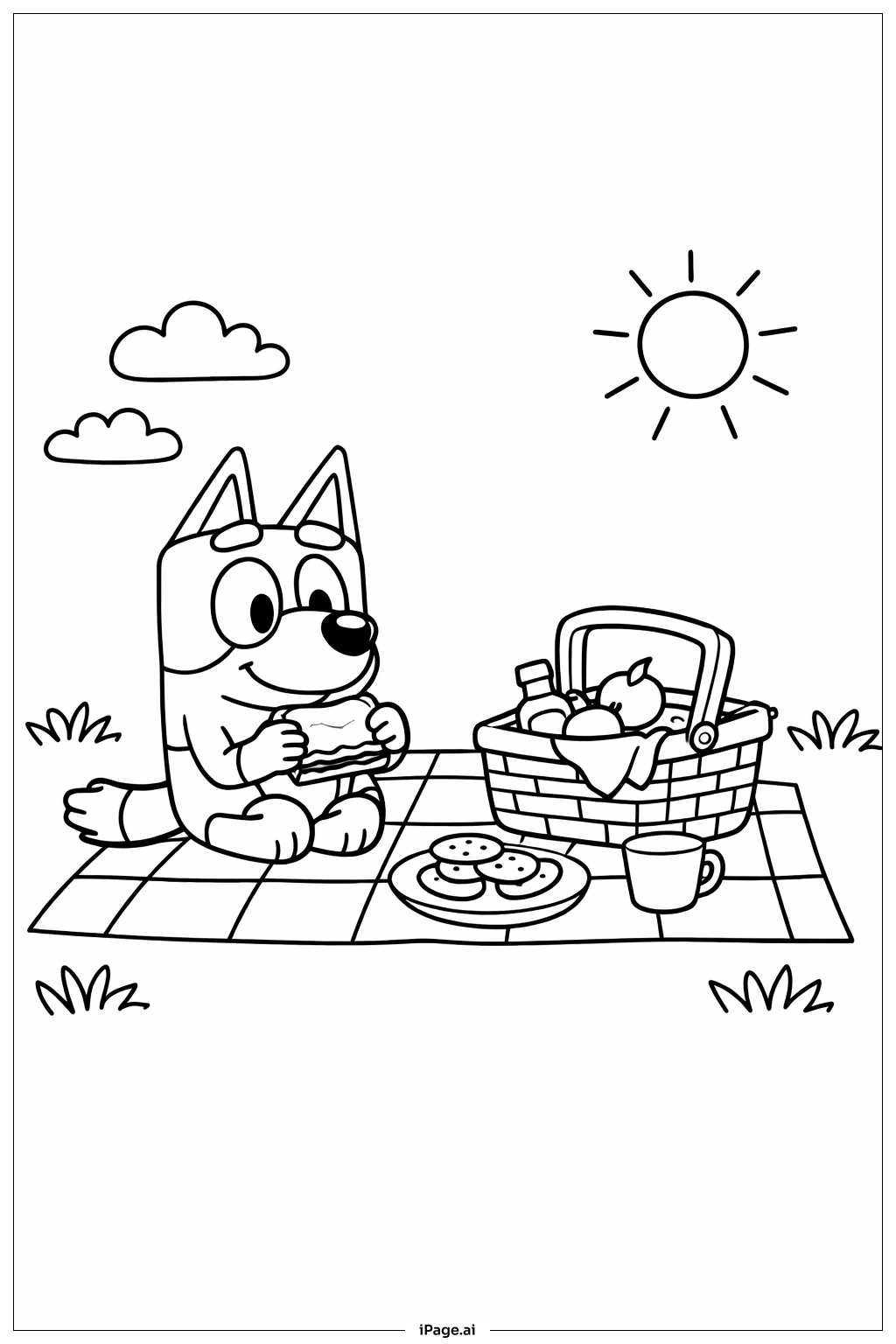 블루이 가족과 소풍 색칠공부 페이지