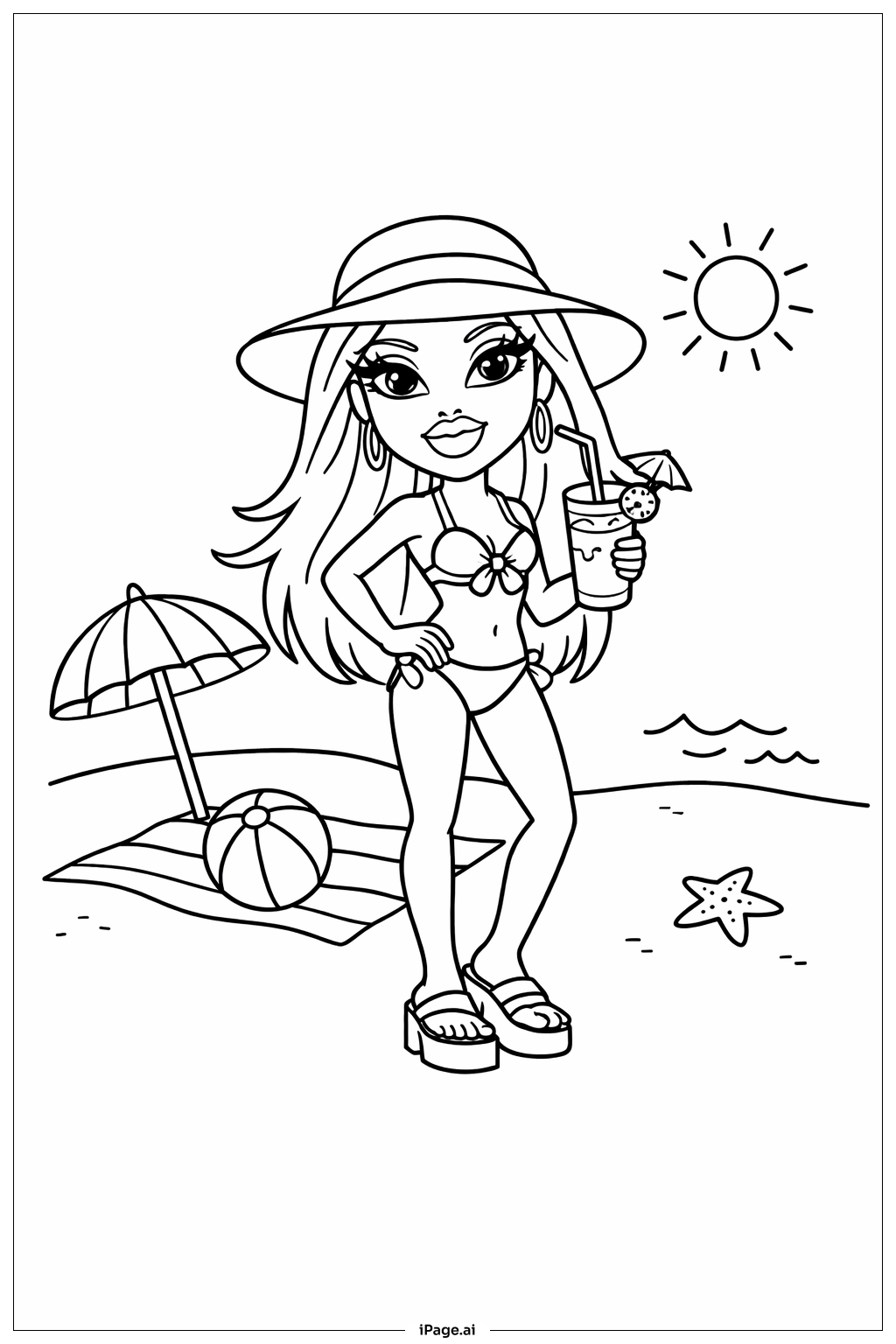 브라츠 인형 해변에서 색칠공부 페이지