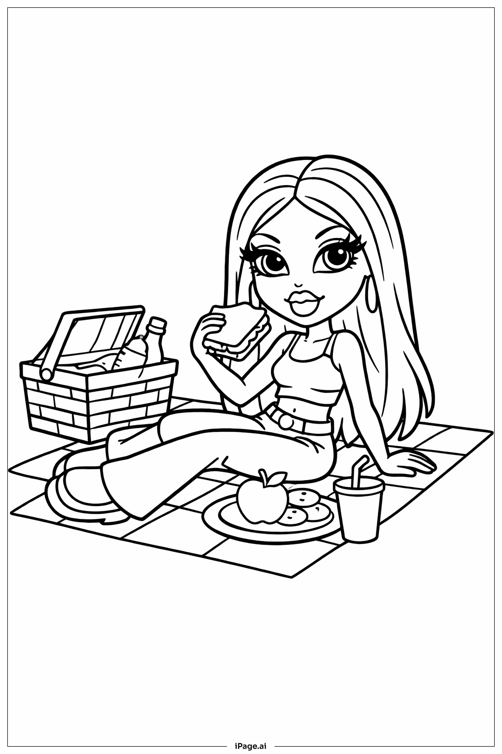 피크닉 중인 브라츠 인형 색칠공부 페이지