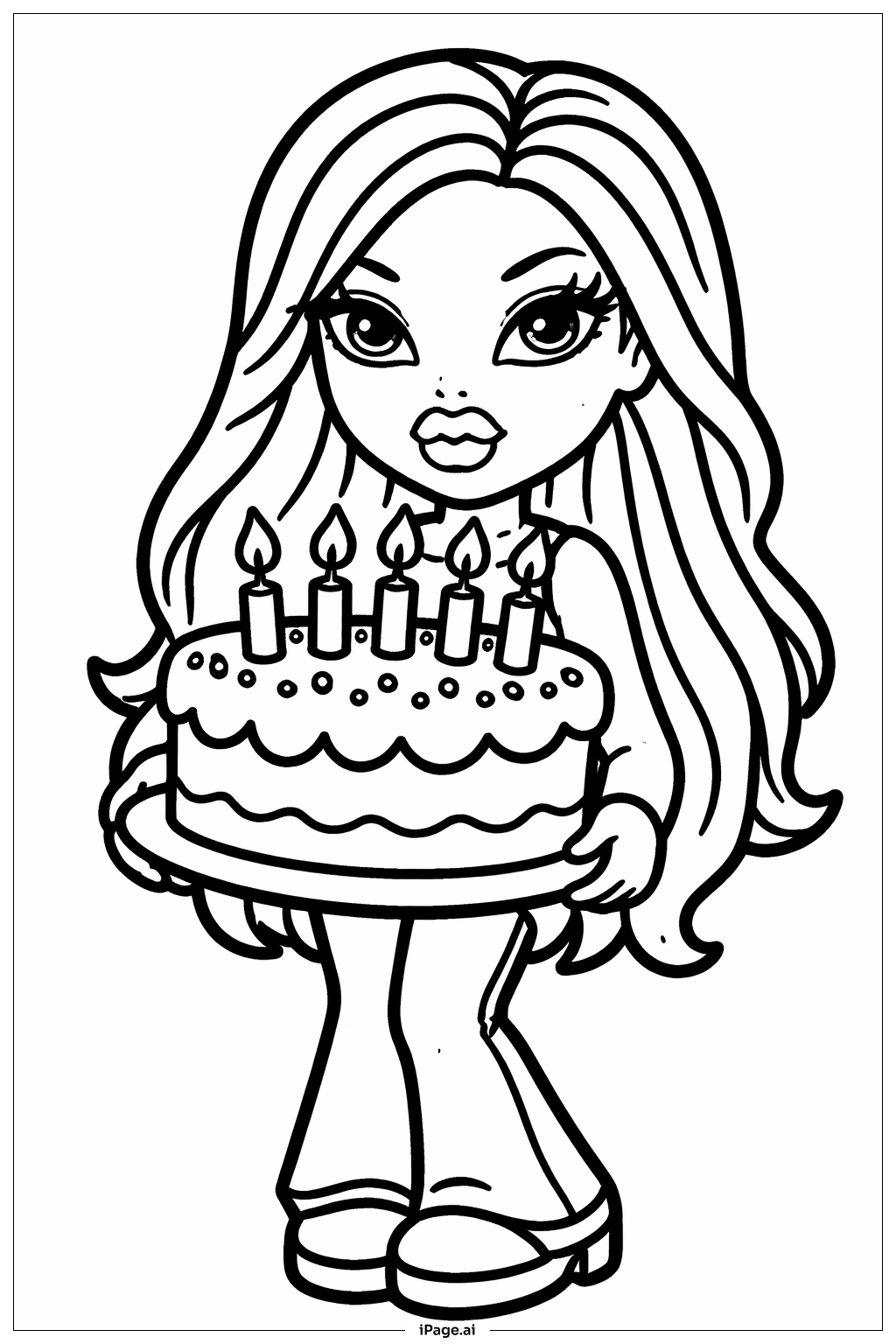 케이크를 든 브라츠 인형 색칠공부 페이지