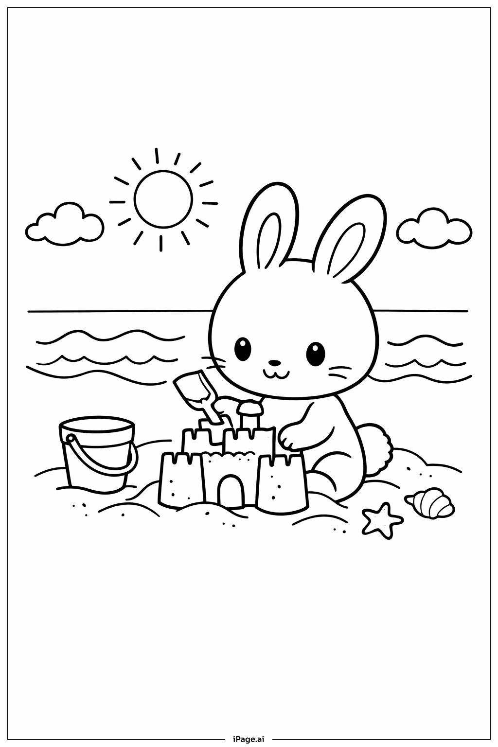  Bunny Building Sandcastle Coloring Page 