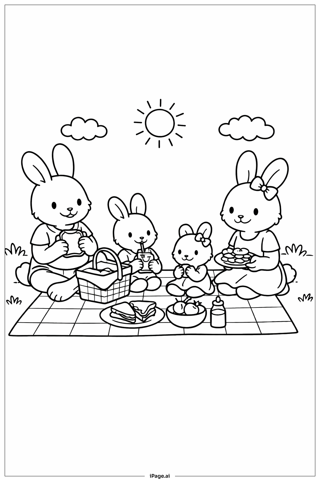  토끼 가족 소풍 색칠공부 페이지 