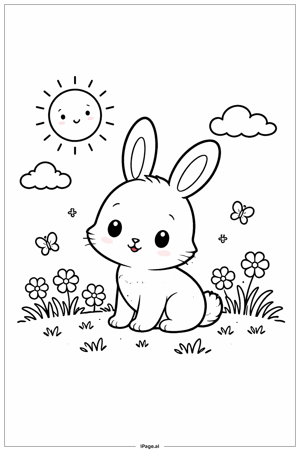  草地裡的兔子著色頁 