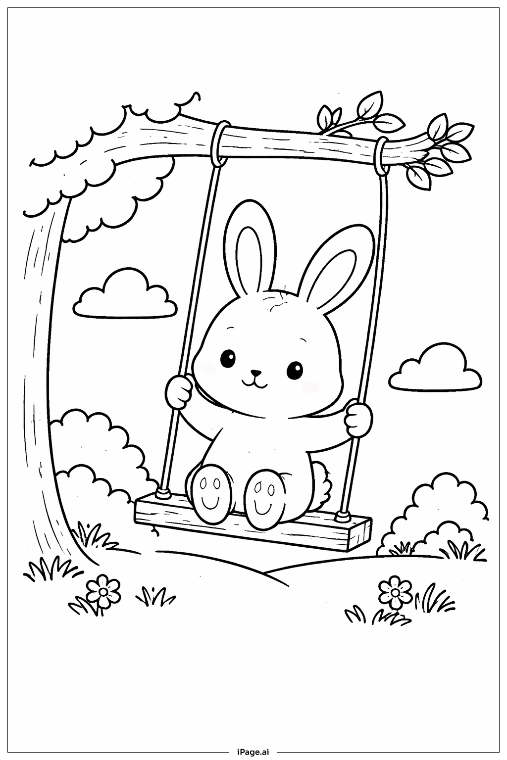  그네 위 토끼 색칠공부 페이지 