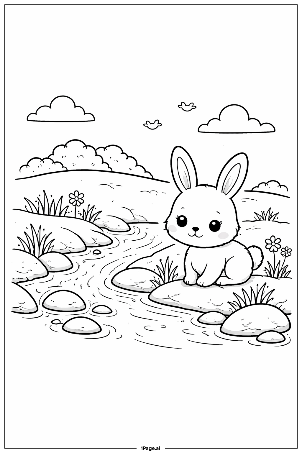  Bunny With Stream Coloring Page 