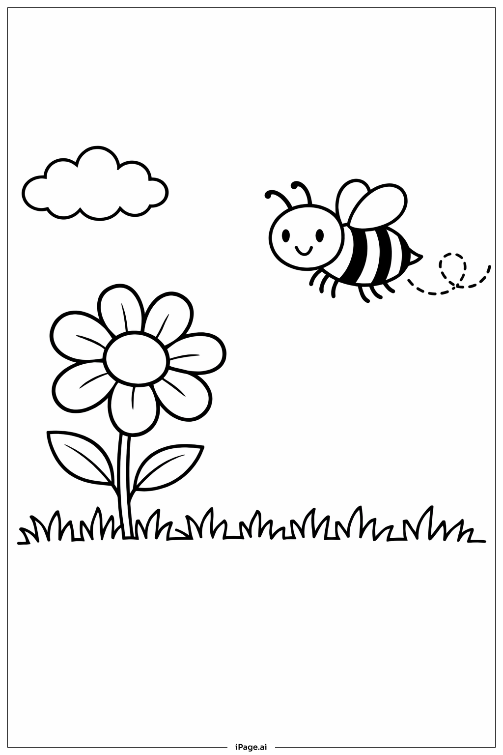 Busy Bee Flowers Coloring Page