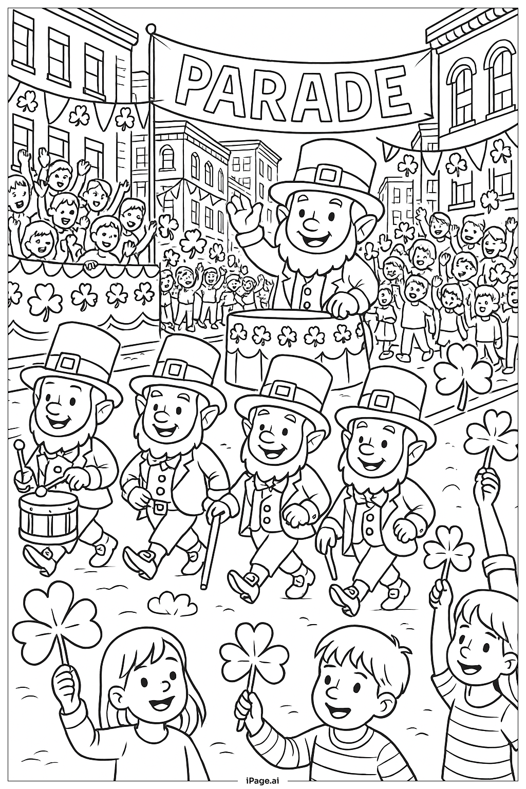  Busy Parade Scene St. Patrick's Day Coloring Page 