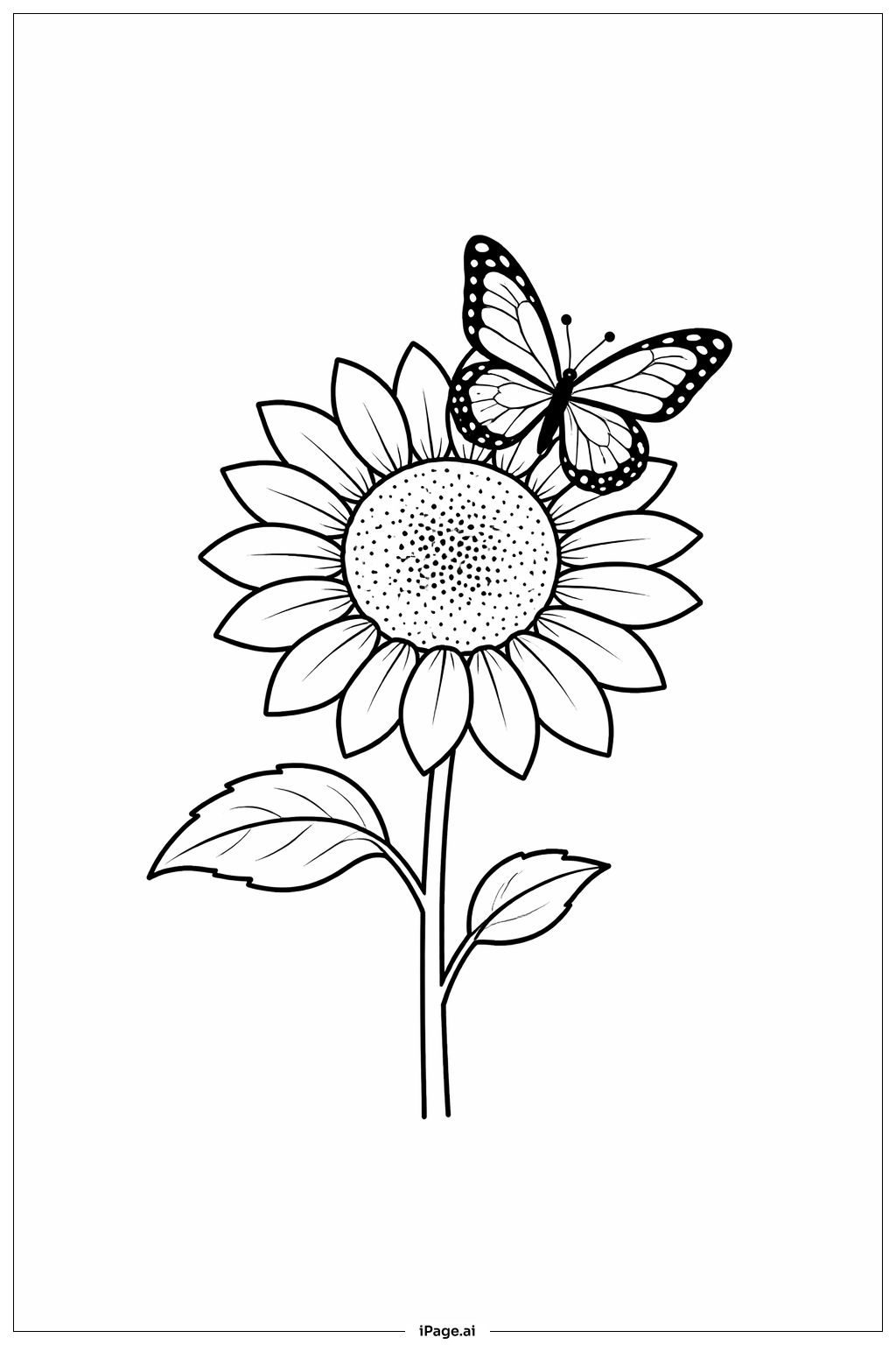 Butterfly and Sunflower Coloring Page